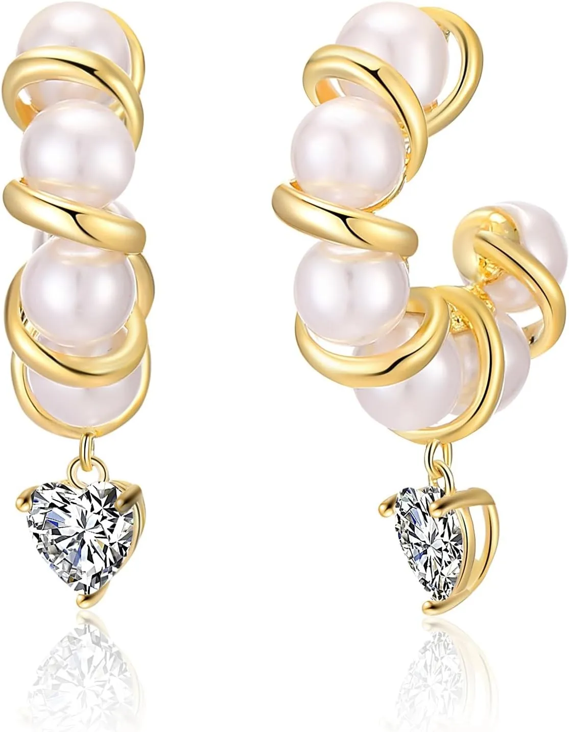 Pearl Hoop Earrings for Women, Trendy 14K Gold Plated Round Pearl Cuff Hoop Earrings Hypoallergenic Statement Earrings Jewelry for Women