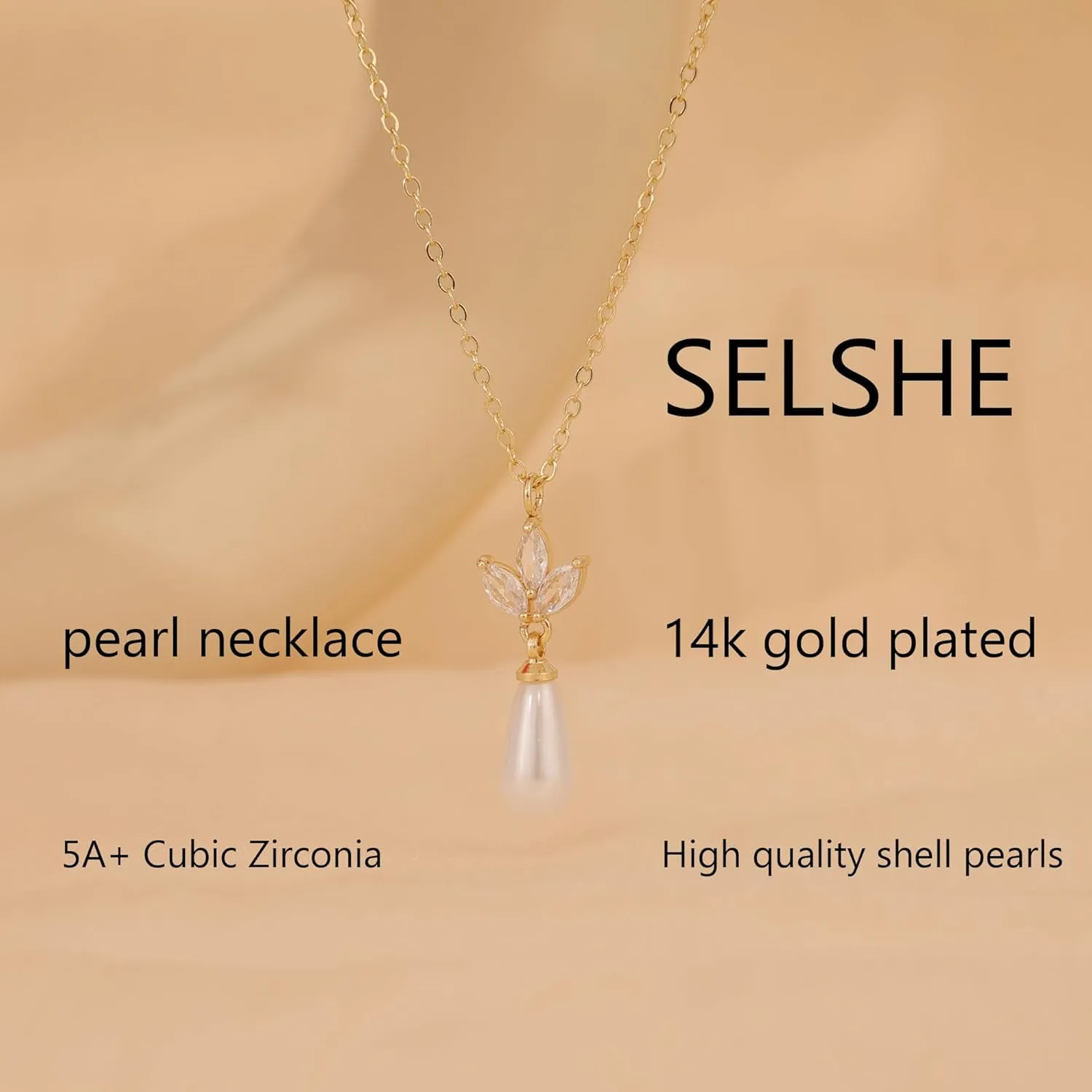 Pearl Necklaces for Women, 14K Gold Plated Charm Necklace Cute Pearl Pendant Necklace Dainty Gold Necklaces for Women Trendy Gold Jewelry