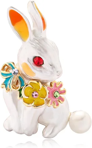 Pearl Rabbit Brooch Pin for Women Easter Daisy Flower Brooch Vintage Gold Plated Enamel Animal Pin Clip Elegant Scarves Sweater Dress Jewelry Accessories