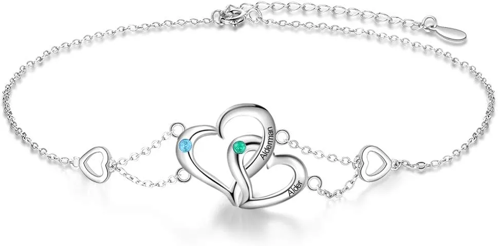 Personalized Anklets for Women, Custom Engrave Name/Birthstone/Letter Anklet for Women Silver Name Charm Bracelet Summer Beach Jewelry for Women