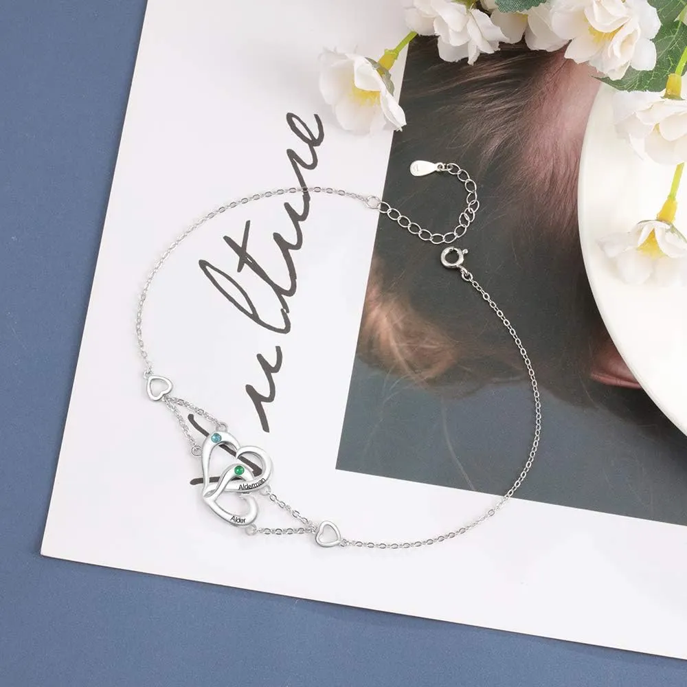 Personalized Anklets for Women, Custom Engrave Name/Birthstone/Letter Anklet for Women Silver Name Charm Bracelet Summer Beach Jewelry for Women