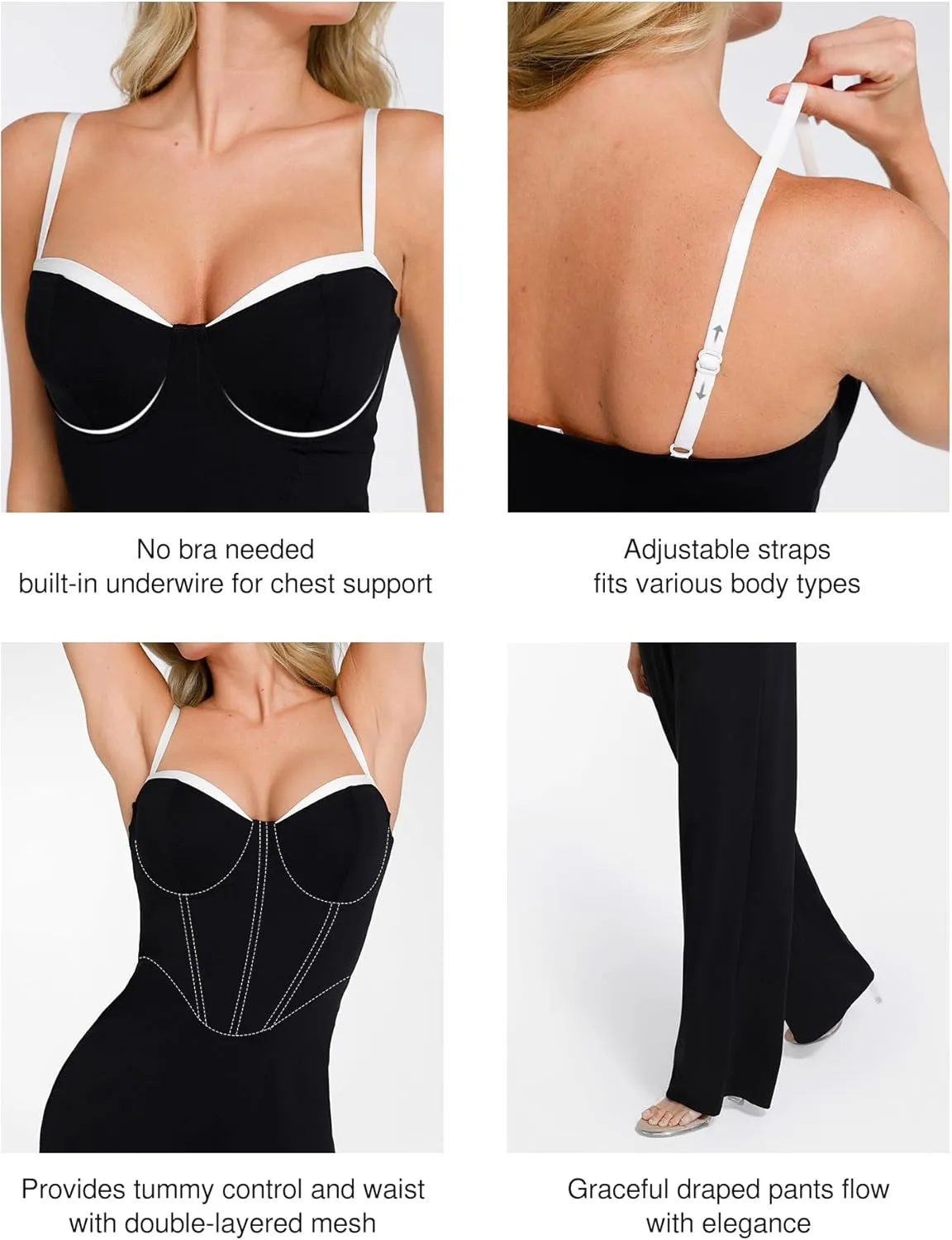 Popilush Formal Jumpsuits for Women Dressy Wide Leg Long Pants Overalls Sleeveless Wedding Guest Outfit with Shapewear