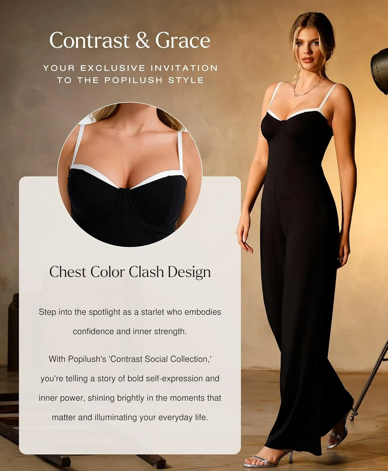 Popilush Formal Jumpsuits for Women Dressy Wide Leg Long Pants Overalls Sleeveless Wedding Guest Outfit with Shapewear