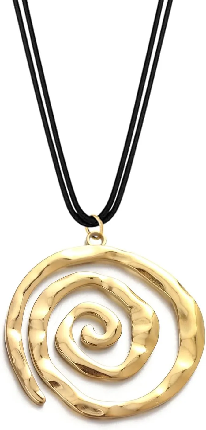POYAMUSE Chunky Spiral Swirl Necklace - Aesthetic Grunge Jewelry for Trendy Looks, Boho Choker Necklace - Bohemia Jewelry for Women