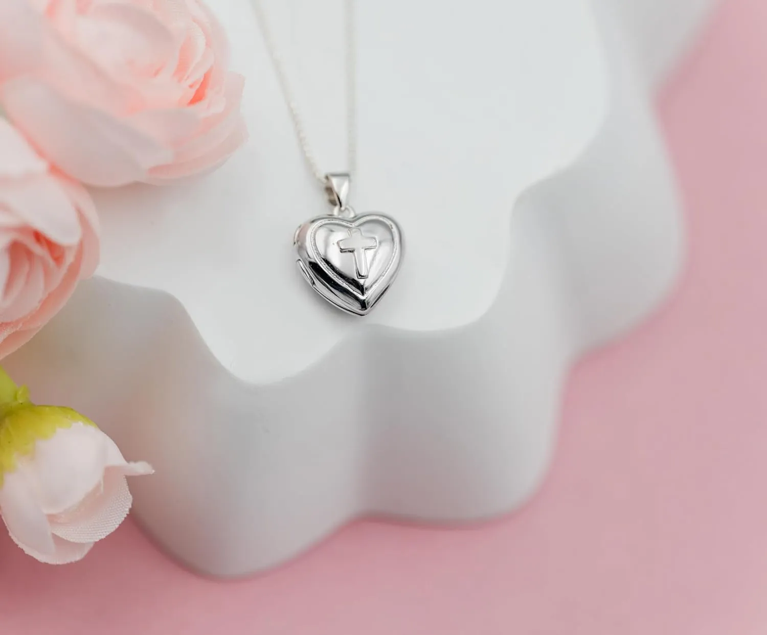 Precious Pieces Girl's 14K Gold Plated or Sterling Silver Cross Heart Locket Necklace
