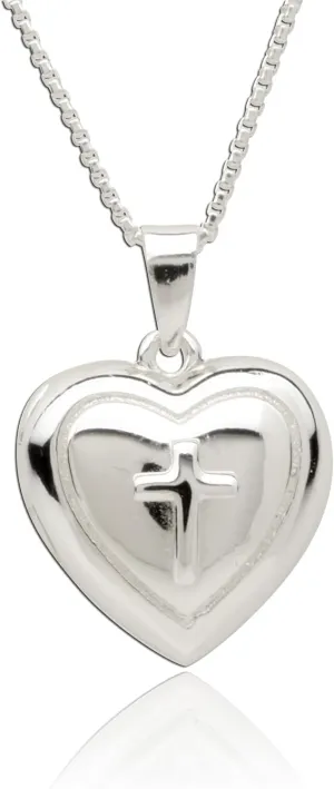 Precious Pieces Girl's 14K Gold Plated or Sterling Silver Cross Heart Locket Necklace