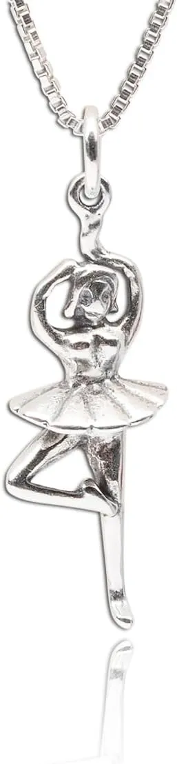 Precious Pieces Girl's Sterling Silver Ballerina Charm Necklace