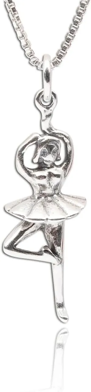 Precious Pieces Girl's Sterling Silver Ballerina Charm Necklace