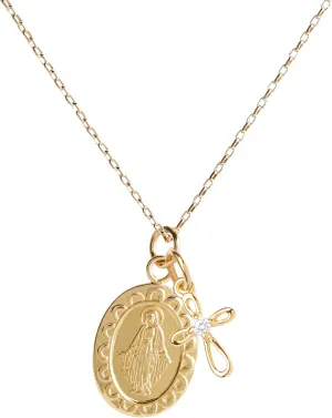 Precious Pieces Girl's Sterling Silver Miraculous Necklace or Miraculous Cluster Necklace with Cultured Pearl and Cross