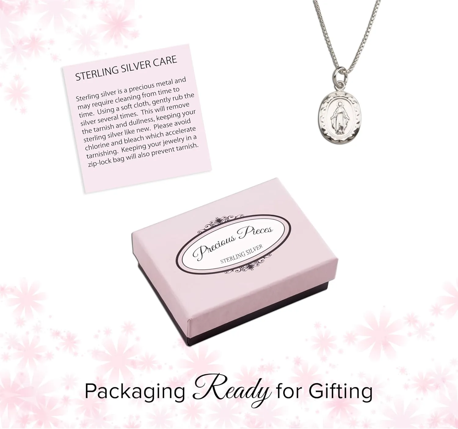 Precious Pieces Girl's Sterling Silver Miraculous Necklace or Miraculous Cluster Necklace with Cultured Pearl and Cross