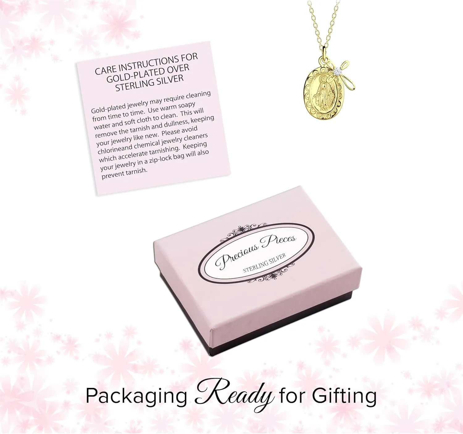 Precious Pieces Girl's Sterling Silver Miraculous Necklace or Miraculous Cluster Necklace with Cultured Pearl and Cross