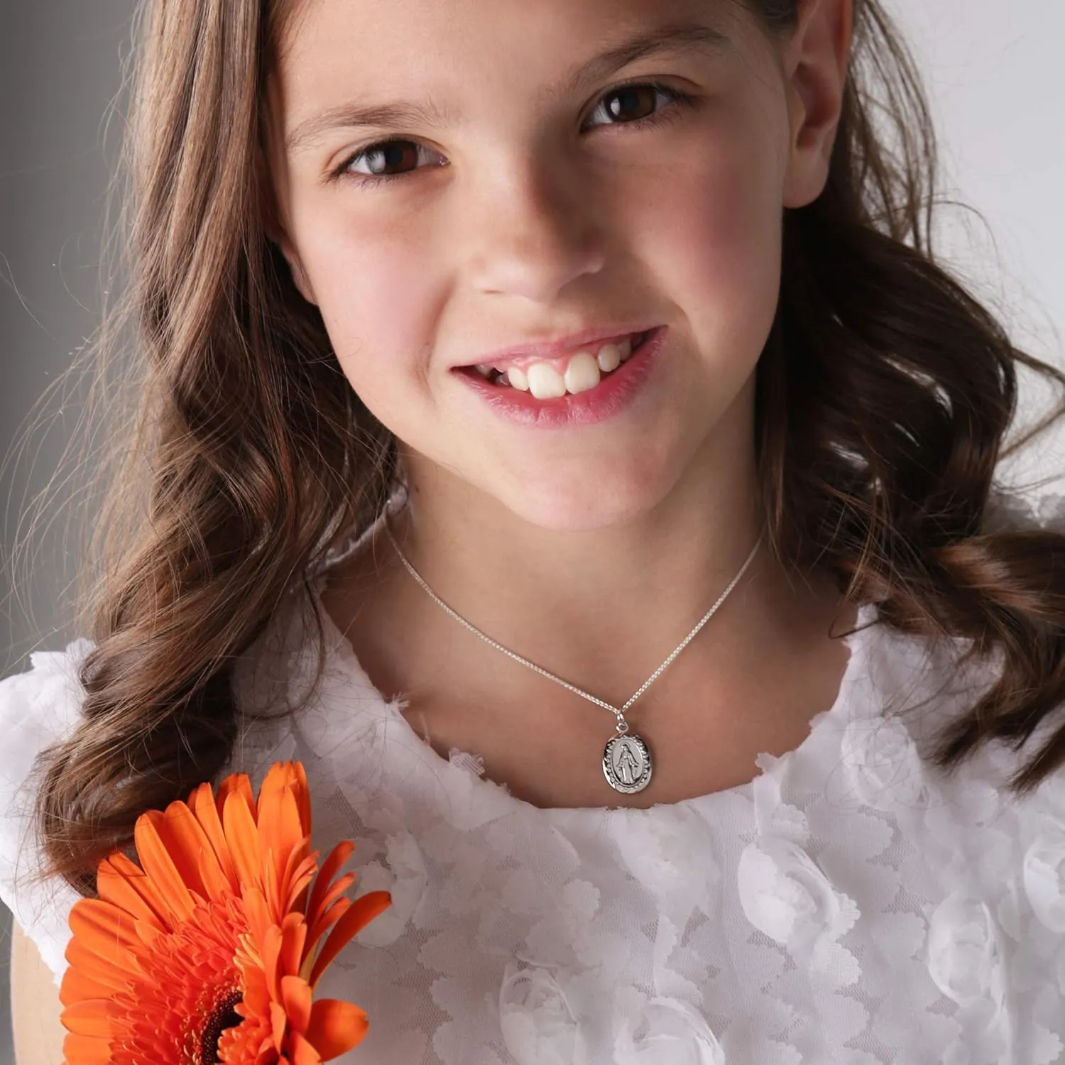 Precious Pieces Girl's Sterling Silver Miraculous Necklace or Miraculous Cluster Necklace with Cultured Pearl and Cross