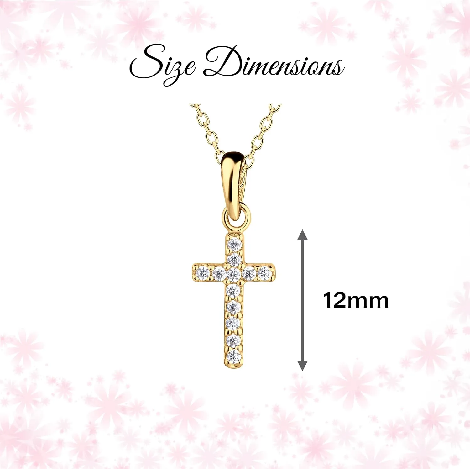 Precious Pieces Girl's Sterling Silver or 14K Gold-Plated CZ Cross Necklace for Baptism, First Communion, or Confirmation Gift