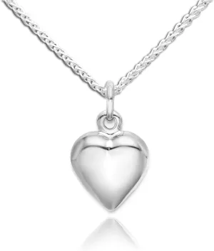 Precious Pieces Girl's Sterling Silver Puff Heart Charm Necklace Gift for Toddlers, Little Girls and Kids