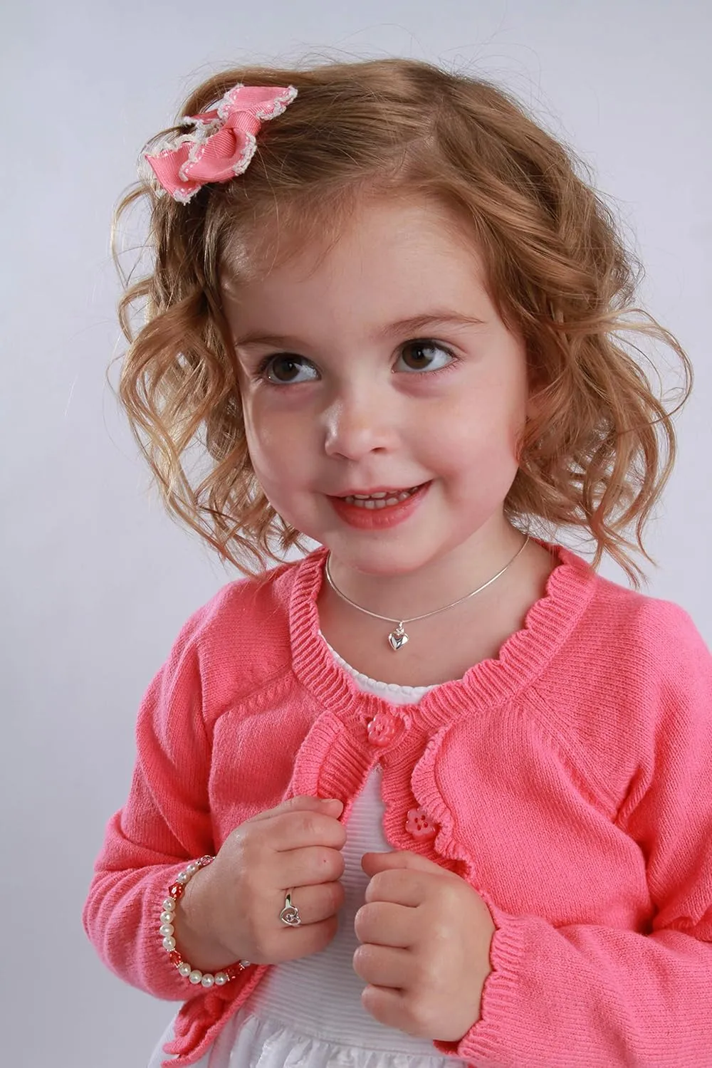 Precious Pieces Girl's Sterling Silver Puff Heart Charm Necklace Gift for Toddlers, Little Girls and Kids