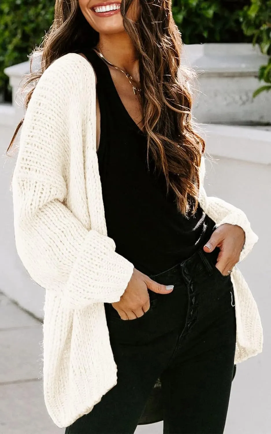 PRETTYGARDEN Women's Long Sleeve Open Front Knit Cardigans Sweaters Soft Loose Draped Coat Outerwear
