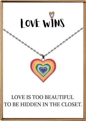 Pride necklace for women, Heart rainbow necklace for women, Lgbt jewelry with message card, Lgbtq accessories for bisexual gay or lesbian friend, Subtle pride outfits