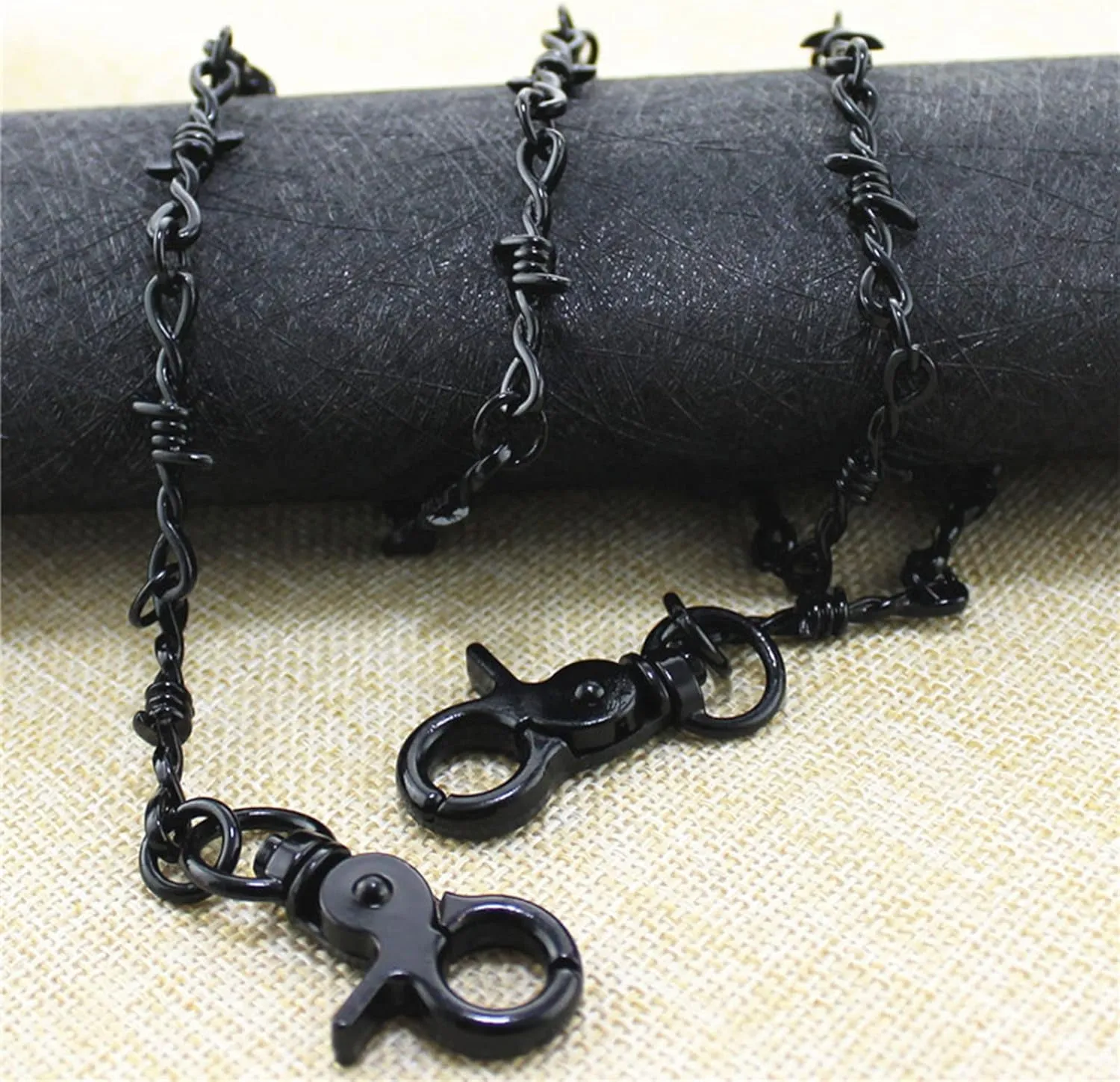Punk Barbed Wire Thorns Chunky Brambles Metal Link Chain Adjustable Necklace Safety Spur Duty Padlock Flame Necklace Cool Hiphop Rock Choker Jewelry for Women Men