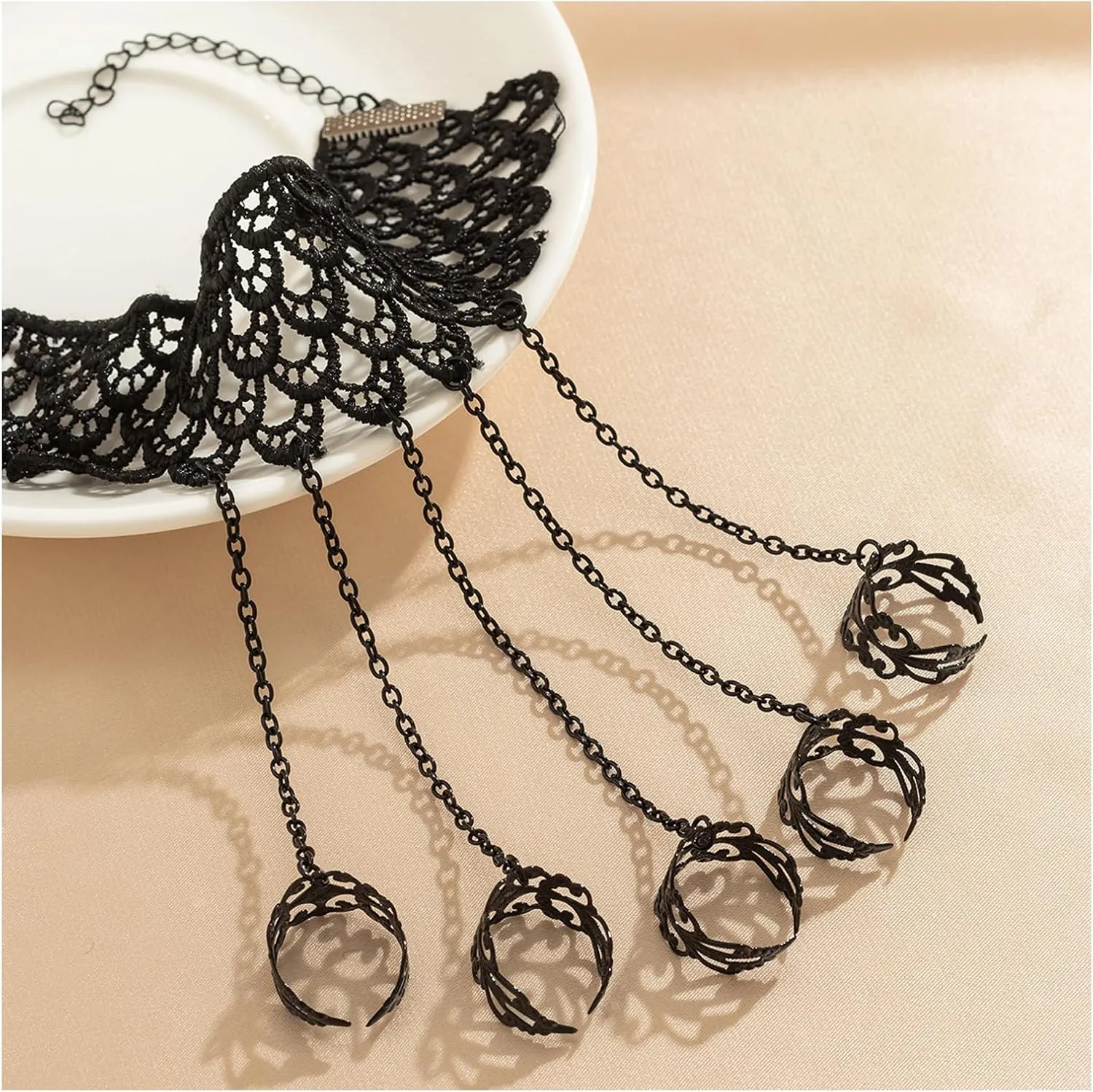 Punk Finger Bracelets with Ring,Exaggerated Finger Wrist Chains Gothic Halloween Body Accessory Jewelry for Women