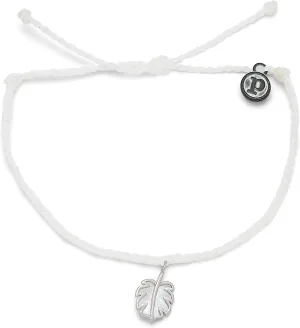 Pura Vida Silver or Rose Gold Mother of Pearl Monstera Bracelet - 100% Waterproof, Adjustable Band