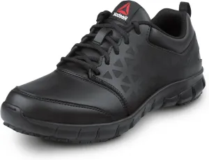 Reebok Work Sublite Cushion Work, Men's, Black, Athletic Style, MaxTrax Slip Resistant, Soft Toe Work Shoe