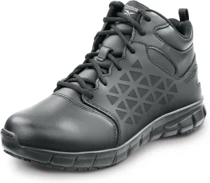 Reebok Work Sublite Cushion Work, Men's, Black, Mid-Athletic Style, MaxTrax Slip Resistant, Soft Toe Work Shoe