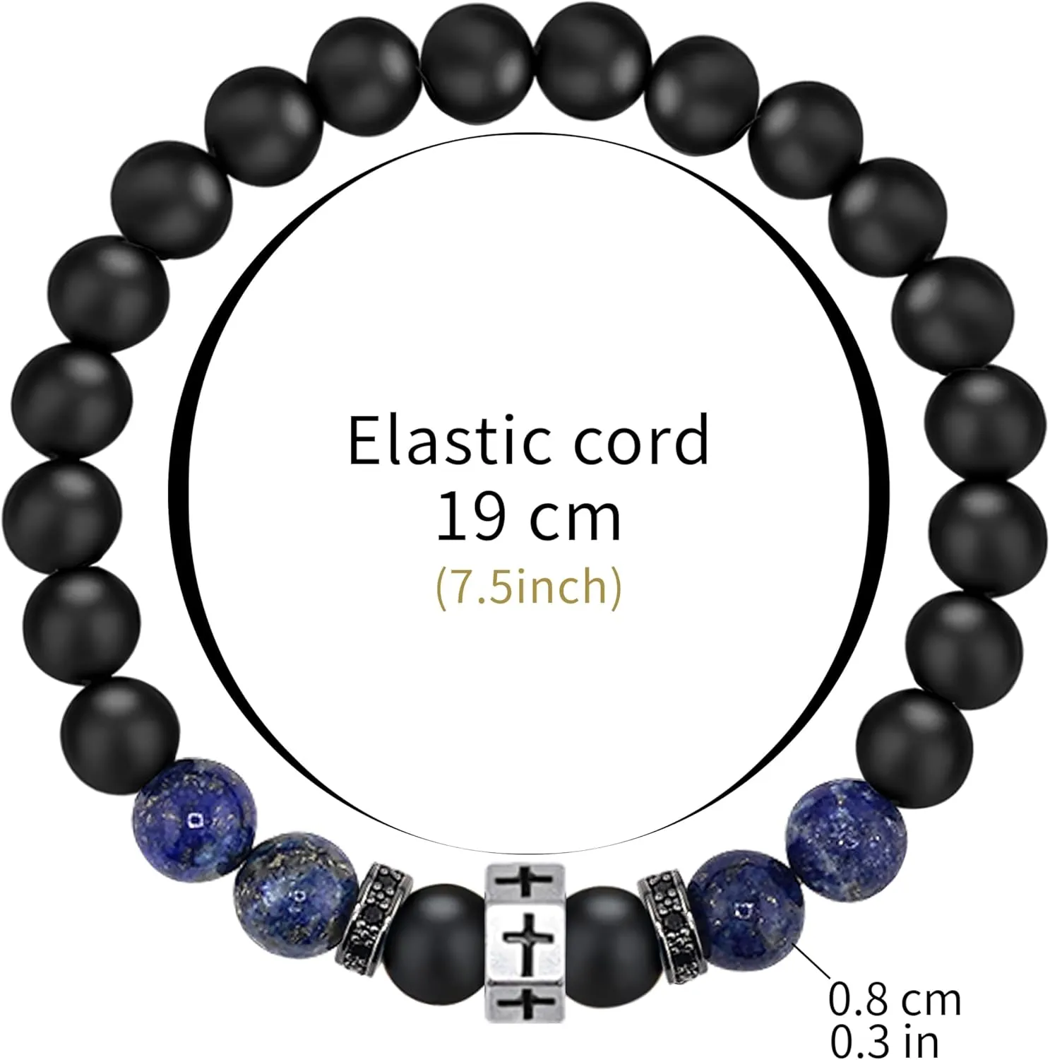 Religious Bracelet 8mm Black adjustable Beaded Cuff Charm Bracelets for son Husband Elegant Cross Bracelet