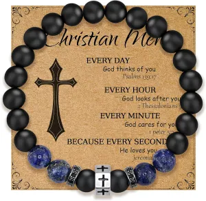 Religious Bracelet 8mm Black adjustable Beaded Cuff Charm Bracelets for son Husband Elegant Cross Bracelet