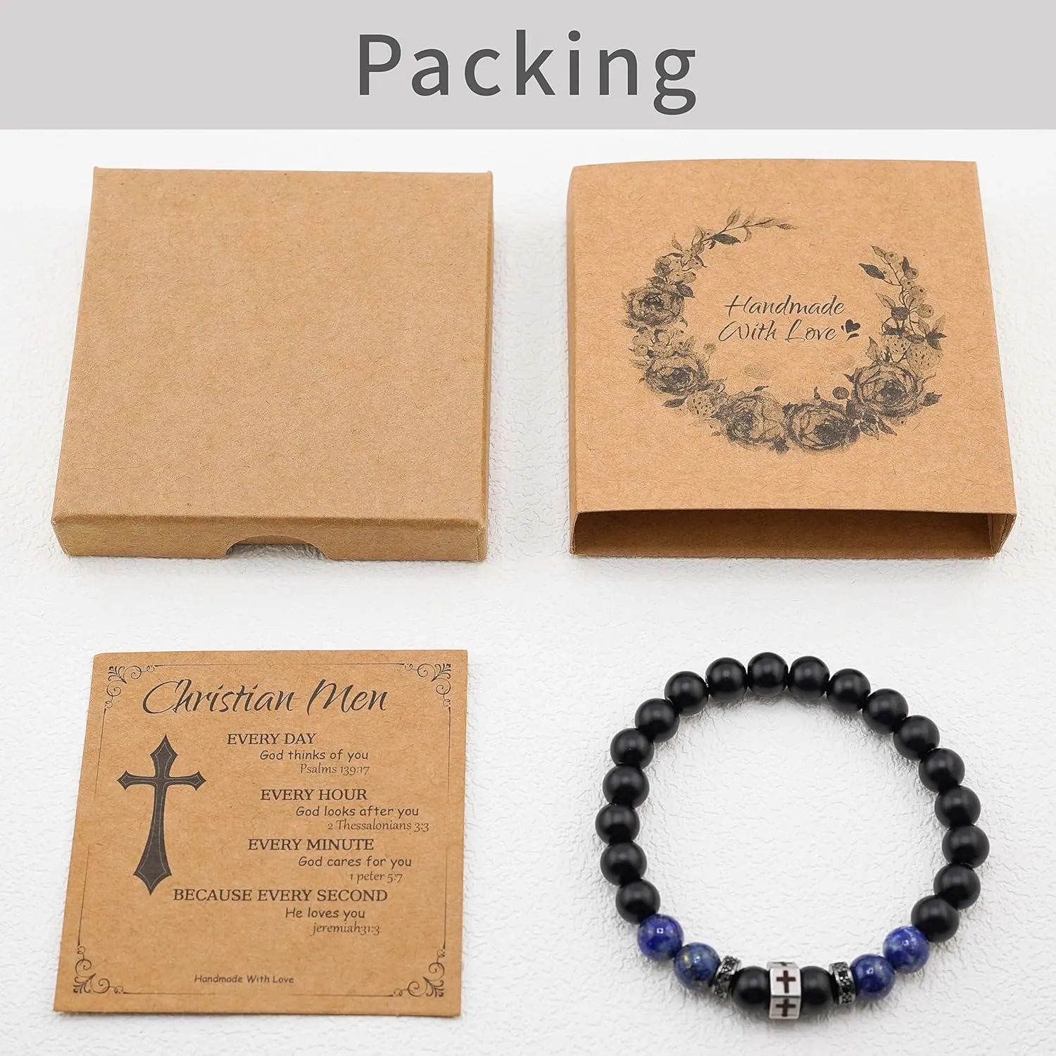 Religious Bracelet 8mm Black adjustable Beaded Cuff Charm Bracelets for son Husband Elegant Cross Bracelet