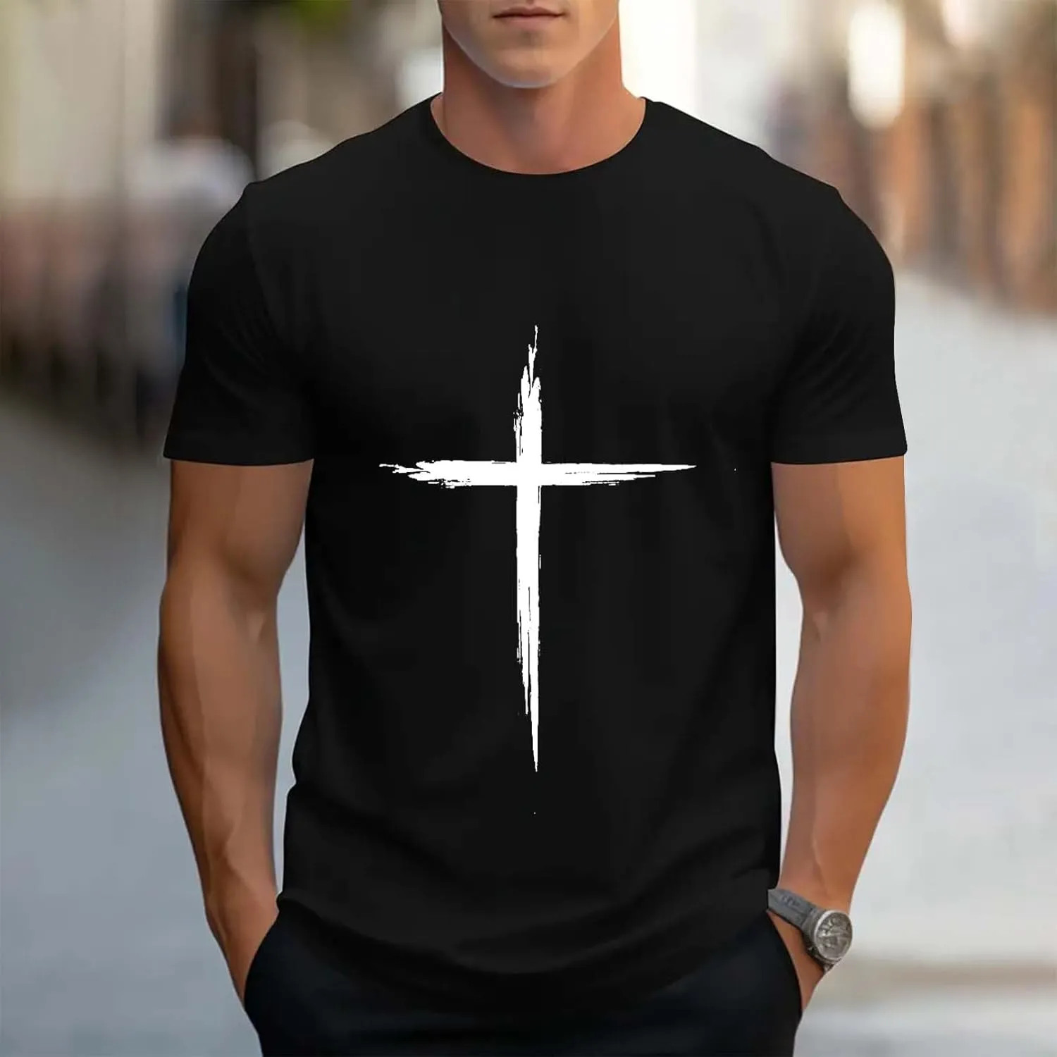 Religious Shirts for Men Christian Good Friday Shirt Funny 3D Graphic Faith Jesus Cross Print Short Sleeve Workout Tee Tops