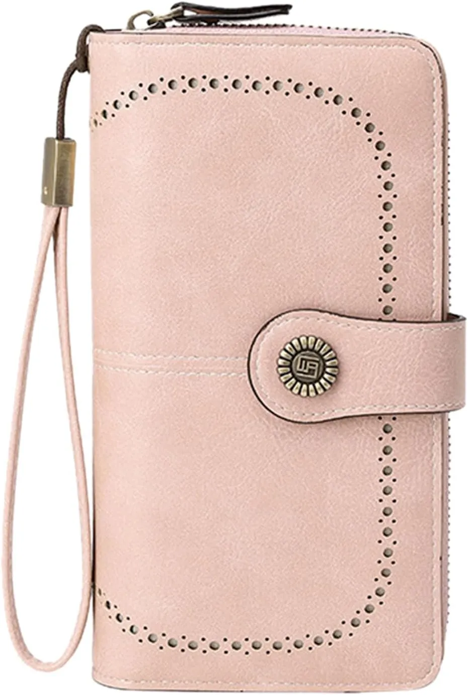 Rfid Wallet Women, Leather Wallet Wristlet, Large Capacity Zip Around Bifold Rfid Blocking Credit Card Holder Clutch Purses