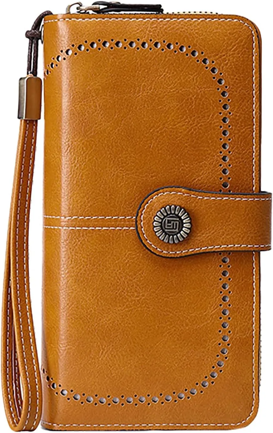 Rfid Wallet Women,2024 New Leather Wallet Women Wristlet,Bifold Large Capacity Rfid Blocking Zip Around Clutch Purses Credit Card Holder,Travel Wallet for Girls Ladies Women Mom