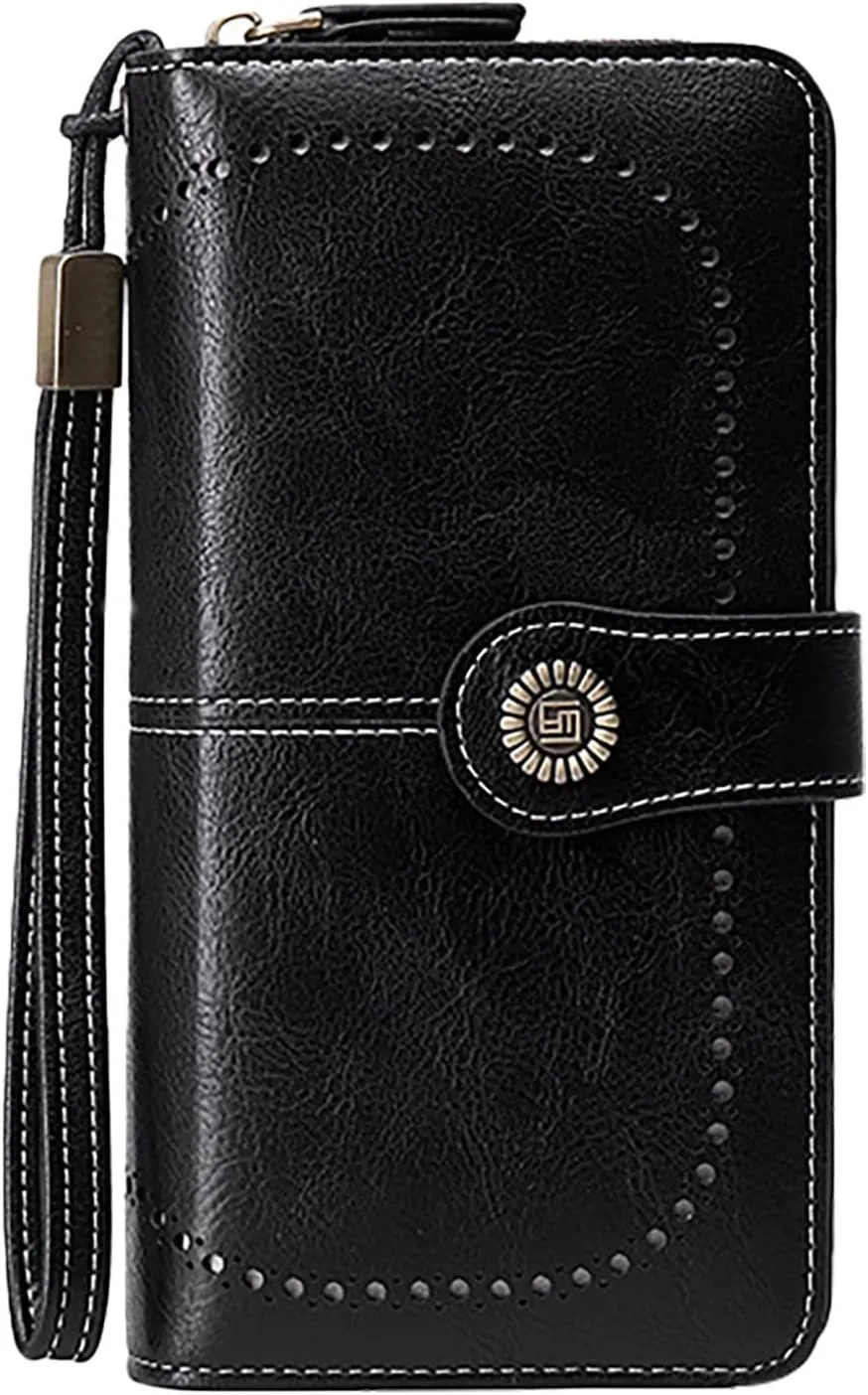 Rfid Wallet Women,2024 New Leather Wallet Women Wristlet,Bifold Large Capacity Rfid Blocking Zip Around Credit Card Holder Clutch Purses,Travel Wallet for Women Mom Girls Ladies