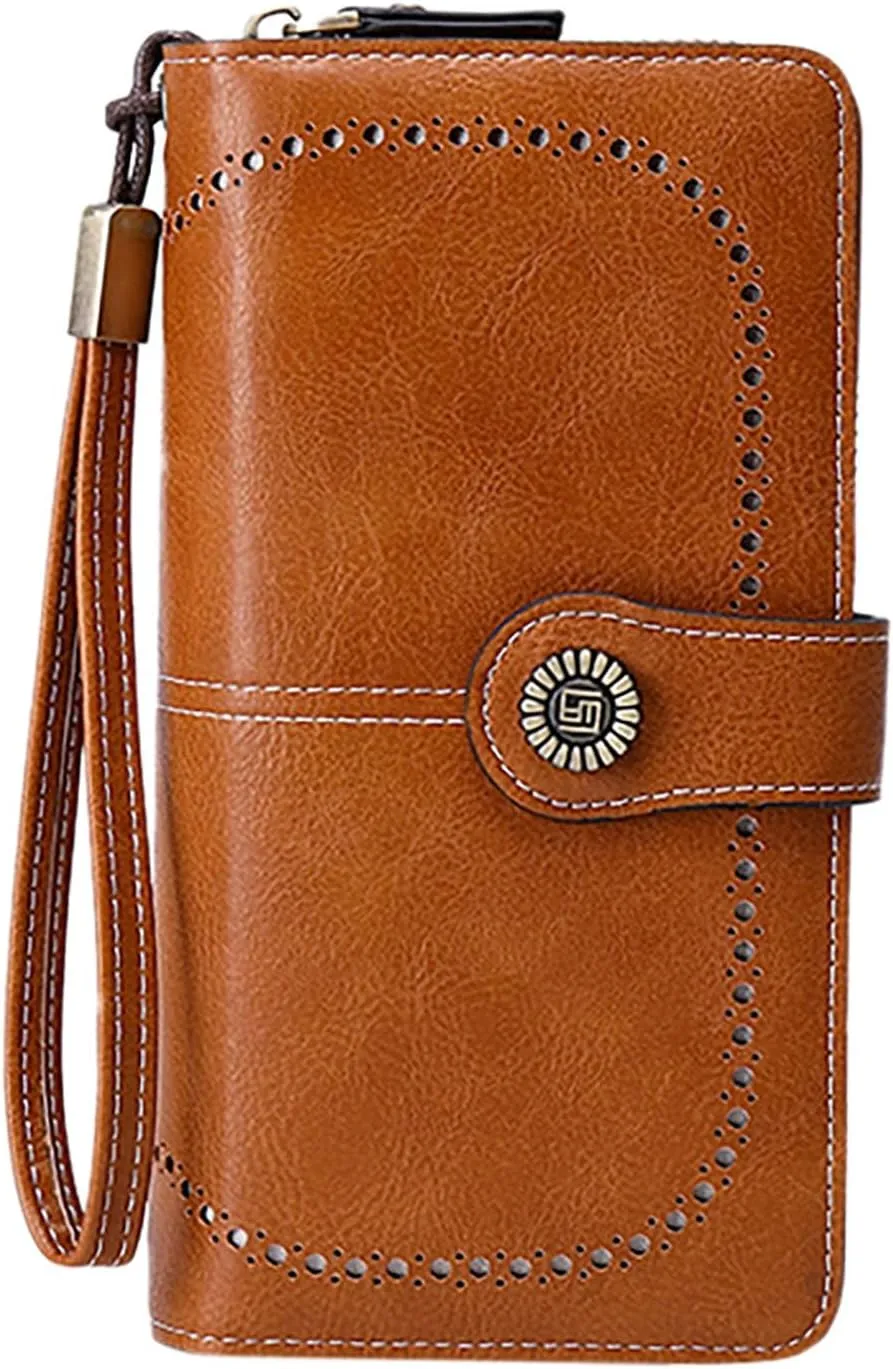 Rfid Wallet Women,2024 New Leather Wallet Wristlet for Women,Large Capacity Zip Around Bifold Rfid Blocking Credit Card Wallet Clutch Purses,Travel Wallet for Ladies Girls Women Mom