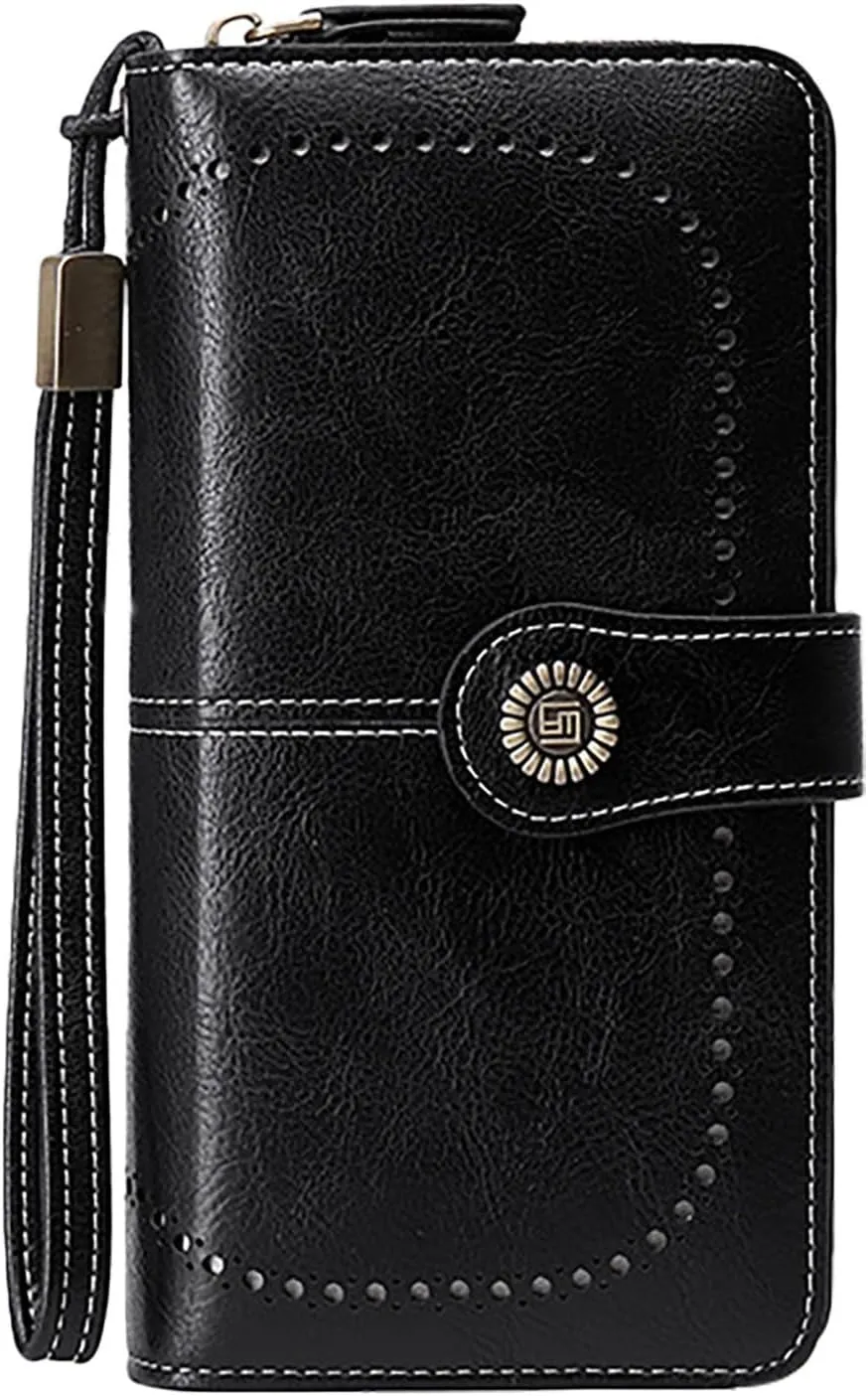 Rfid Wallet Women,2024 New Leather Wallet Wristlet for Women,Rfid Blocking Bifold Zip Around Large Capacity Credit Card Wallet Clutch Purses,Travel Wallet for Girls Ladies Women Mom