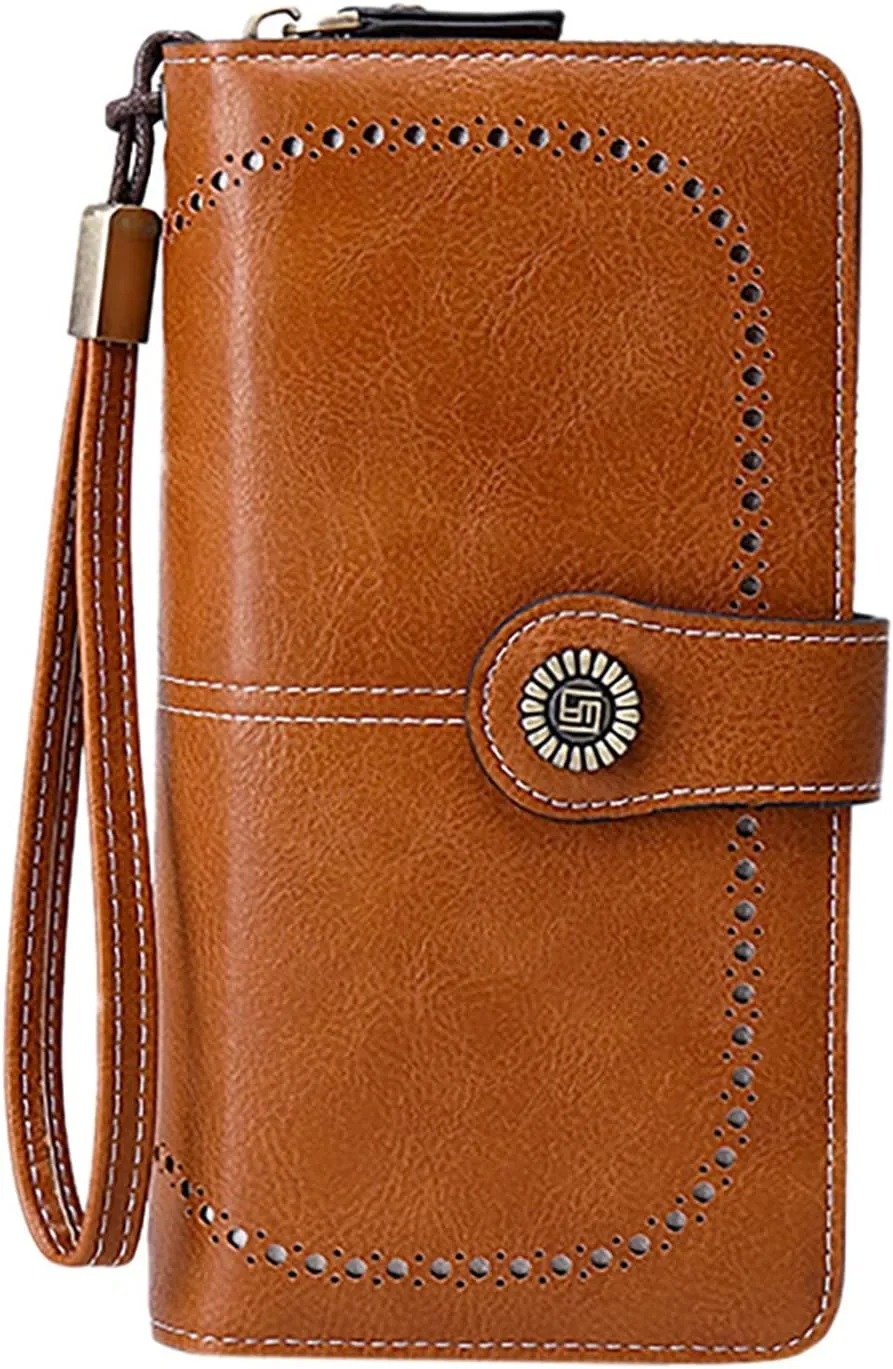 Rfid Wallet Women,2024 New Leather Wristlet Wallets for Women,Large Capacity Zip Around Bifold Rfid Blocking Clutch Purses Credit Card Holder,Travel Wallet for Mom Ladies Girls Women