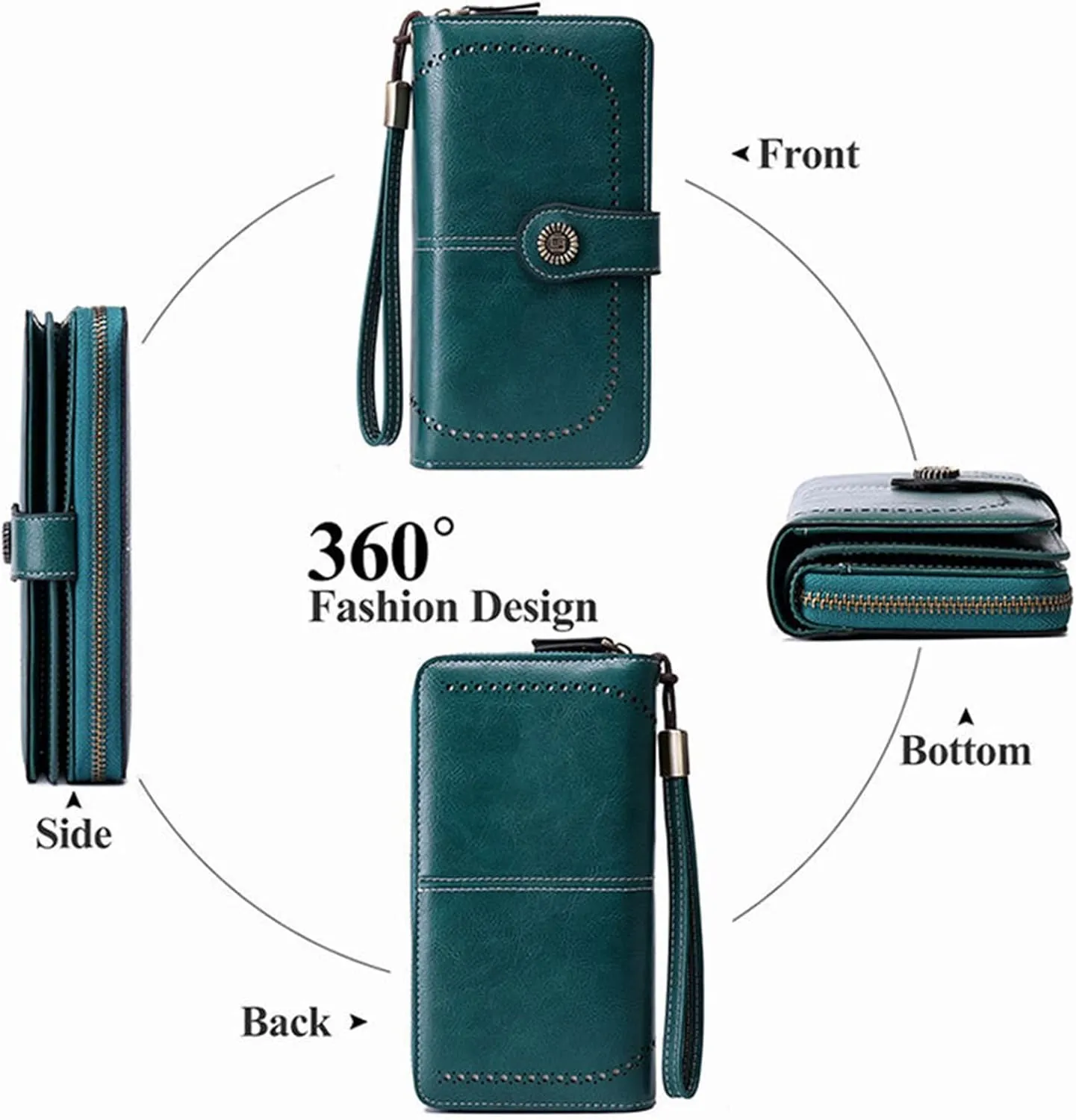 Rfid Wallet Women,Leather Wallet Women Wristlet,Large Capacity Bifold Zip Around Rfid Blocking Credit Card Wallet Clutch Purses,Travel Wallet for Mom Girls Women Ladies, Brown