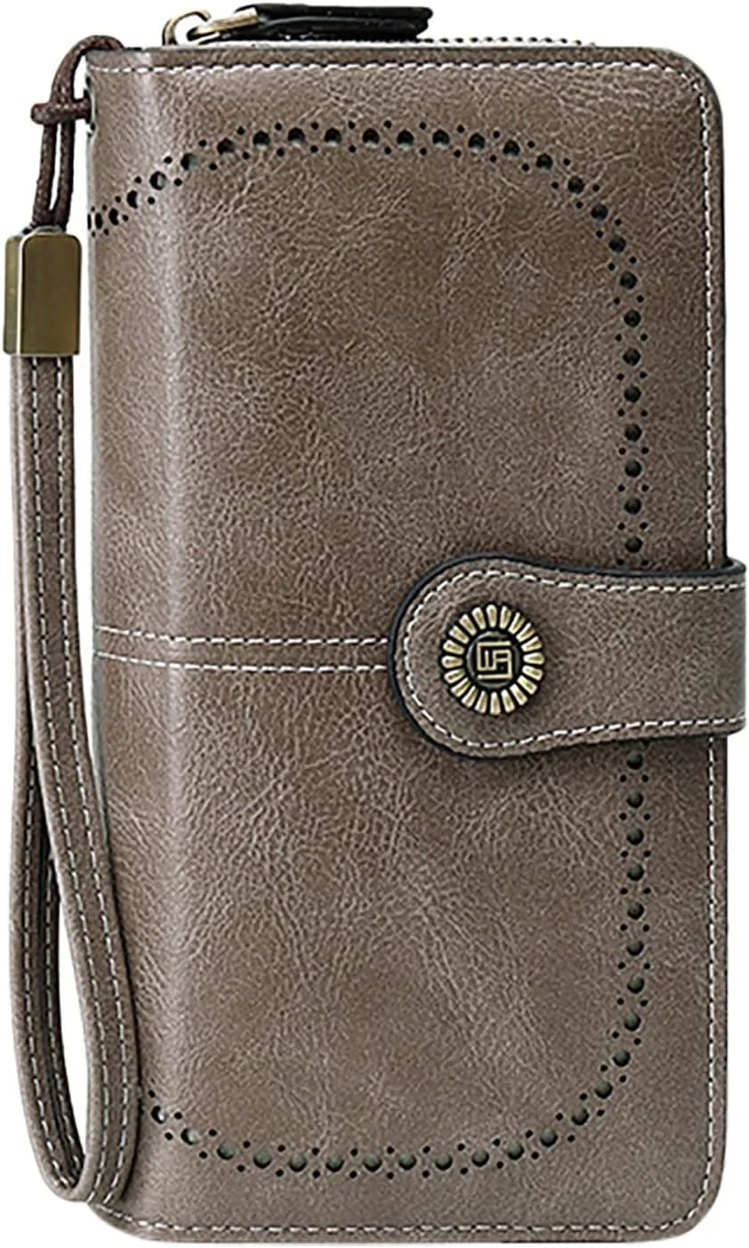 Rfid Wallet Women,Leather Wristlet Wallets for Women,Zip Around Large Capacity Rfid Blocking Bifold Clutch Purses Credit Card Holder,Travel Wallet for Ladies Girls Mom Women