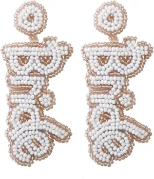 Rhinestone Beaded Bride Earrings Imitation Pearl Seed Statement Earrings for Women Bachelorette Bridal Bridesmaids Wedding Party Jewelry Gift