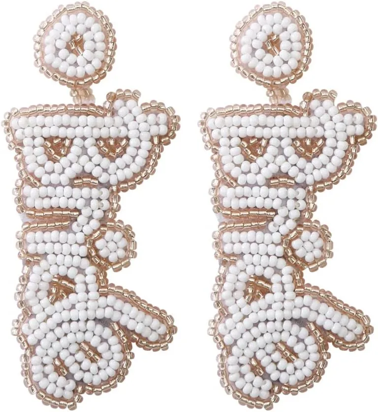 Rhinestone Beaded Bride Earrings Imitation Pearl Seed Statement Earrings for Women Bachelorette Bridal Bridesmaids Wedding Party Jewelry Gift