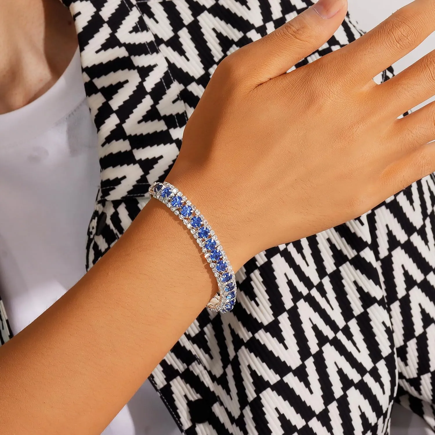 Rhinestone Bracelet for Women Silver Prom Jewelry Cuff Crystal Tennis Bracelets Formal Wedding Party Dress Outfits Accessories