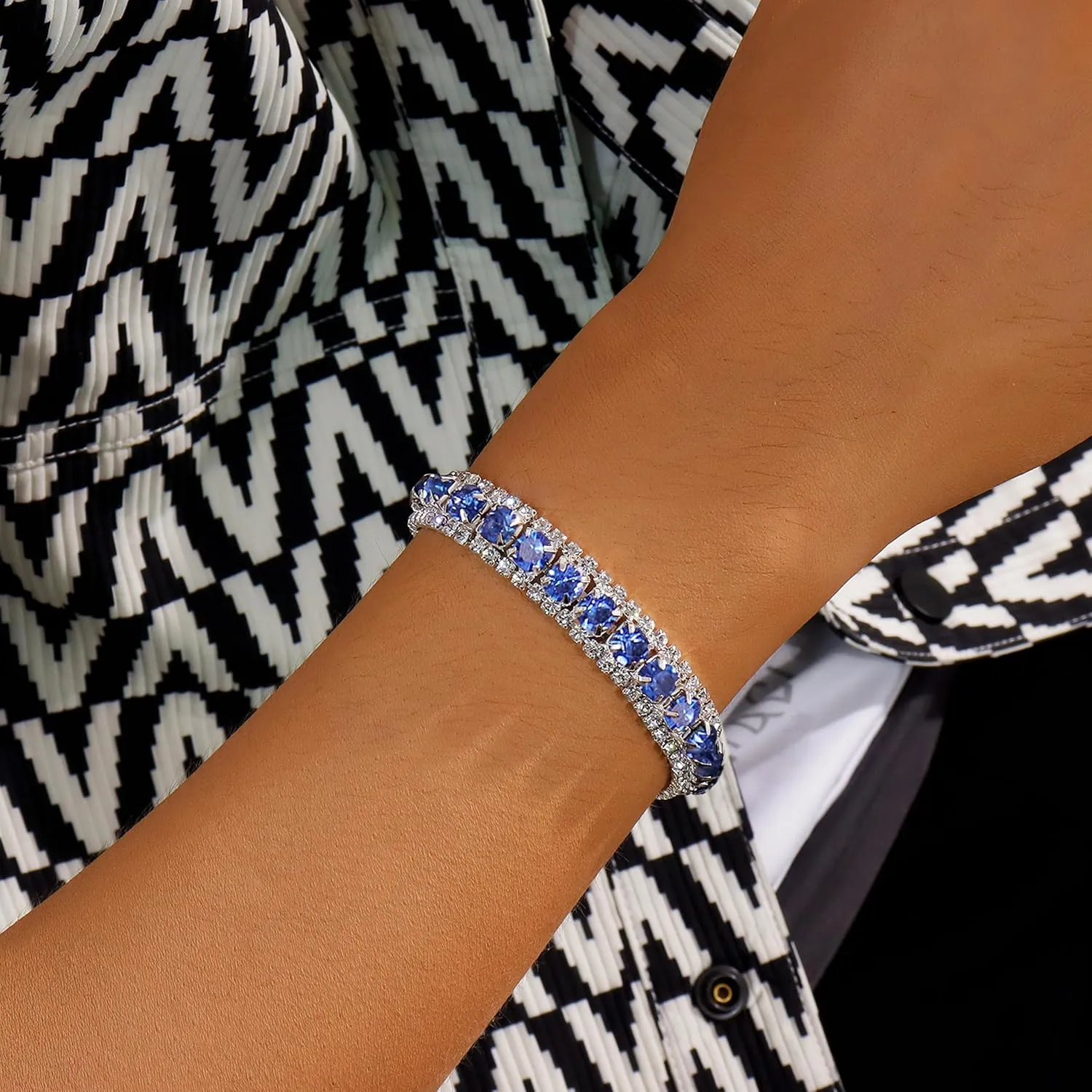 Rhinestone Bracelet for Women Silver Prom Jewelry Cuff Crystal Tennis Bracelets Formal Wedding Party Dress Outfits Accessories