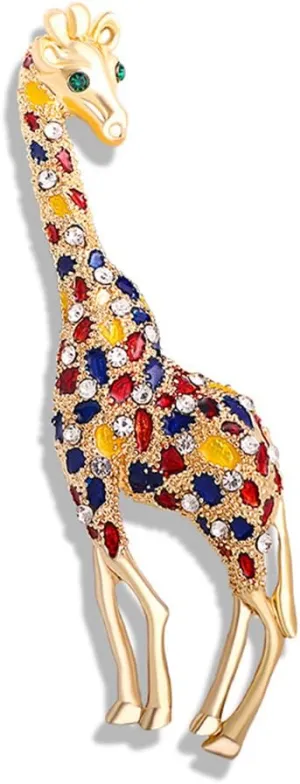 Rhinestone Colorful Giraffe Brooch Pin for Women Girls Unisex Gold Plated Fashion Crystal Big Animal Brooches Lapel Pins Cute Dress Accessories Birthday Easter Jewelry Gift Souvenir for Pet Lover