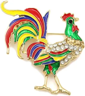 Rhinestone Colorful Rooster Brooch Pin for Women Girls Enamel Feather Cock Hen Farm Animal Brooches Lapel Pins Cute Dress Accessories for Hat Bag Suit Farmer's Market Group Father's Day