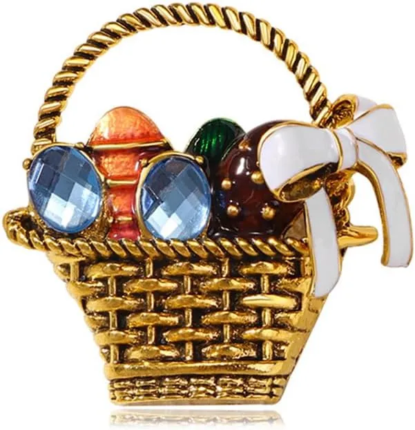 Rhinestone Egg Holiday Easter Brooch Pin for Women Girls Fashion Alloy Gold Plated Basket White Enamel Bowknot Colorful Eggs Festival Brooches Lapel Pins Cute Dress Accessories Fall Party Jewelry