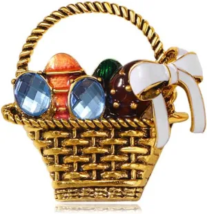 Rhinestone Egg Holiday Easter Brooch Pin for Women Girls Fashion Alloy Gold Plated Basket White Enamel Bowknot Colorful Eggs Festival Brooches Lapel Pins Cute Dress Accessories Fall Party Jewelry