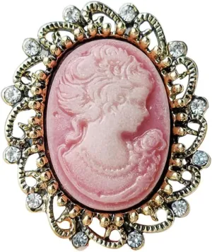 Rhinestone Lady Portrait Statement Brooch for Women Vintage Cubic Zirconia Beauty Cameo Lapel Pin Beautiful Crystal Figure Round Brooch Jewelry Gifts