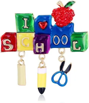 Rhinestone Love School Homecoming Brooch Pin for Women Girls Unisex Fashion Colorful Enamel Red Crystal Apple Pencil Class Room Brooches Lapel Pins Cute Dress Accessories Jewelry Gift for Teacher Student