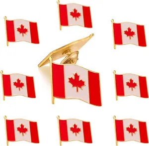 Rhungift 10 Pack Metal Canada Flag Lapel Pin Waving New canadian Flag Pins bulk Souvenir Patriotic Pin Maple leaf Series