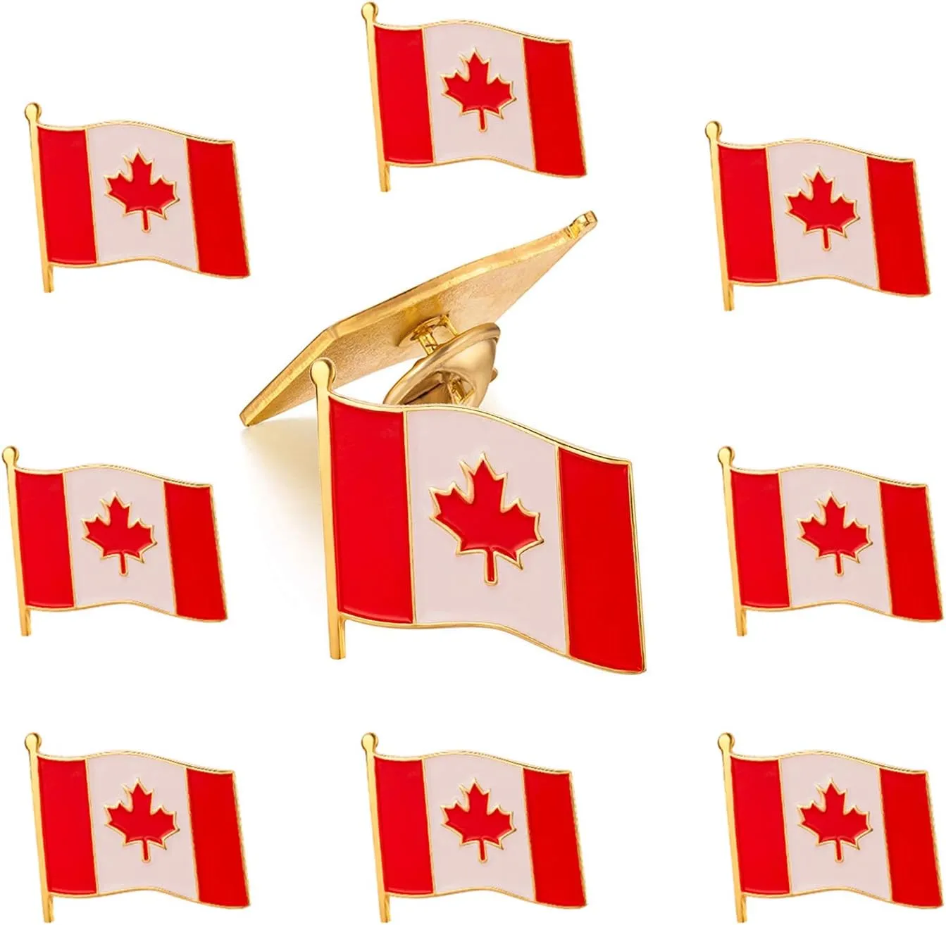 Rhungift 10 Pack Metal Canada Flag Lapel Pin Waving New canadian Flag Pins bulk Souvenir Patriotic Pin Maple leaf Series